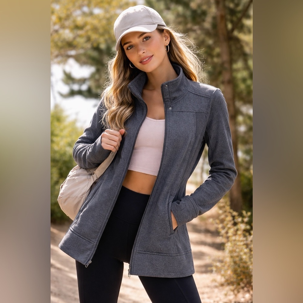 Athleta Gray Women’s Full Zip Hiking Mid Layer Sporty Coat Jacket size S